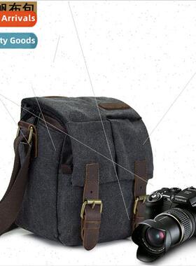 Canvas Crazy Horse Leather Camera Bag Slanting Camera Case M