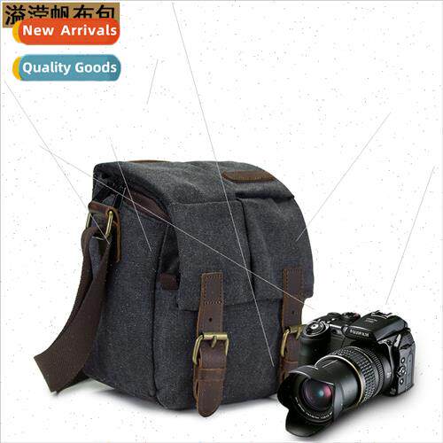 Canvas Crazy Horse Leather Camera Bag Slanting Camera Case M
