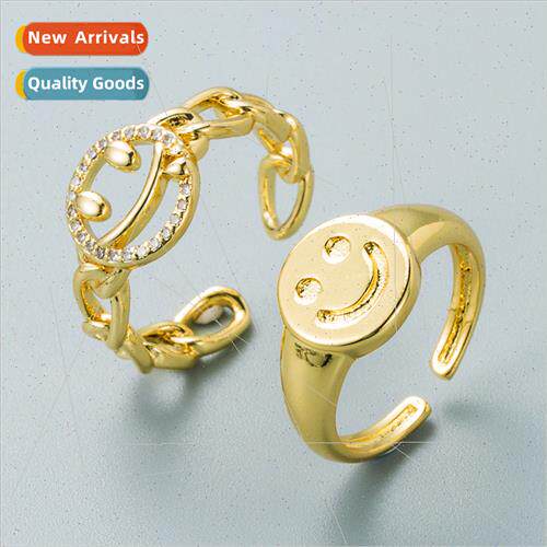ins Europe fashion  heart-shaped oil drop opening ring coppe