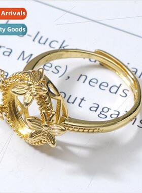 Europe Butterfly Love Flower Brass Plated 18K Gold Women Rin