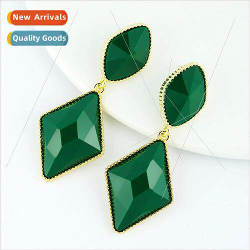 s925 silver needle Korea niche sense diamond-shaped dark gre