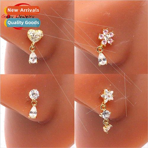Europe heart-shaped nose stud nose jewelry small flower drop