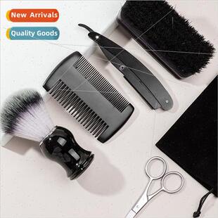 Black Men Beard Care Set Beard Trimming Scissors Comb Sweepi