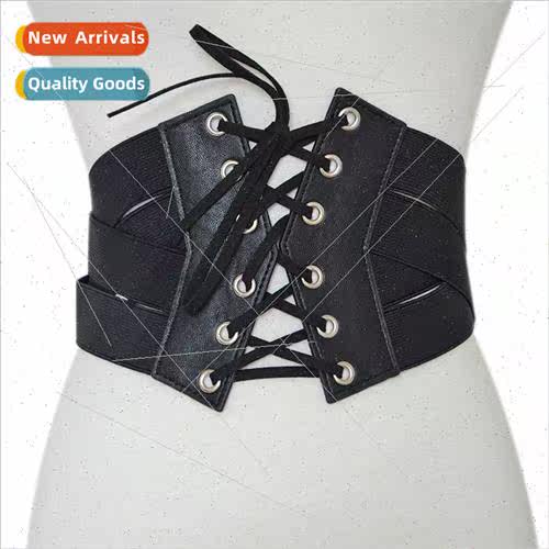 Europe Women Casual Tie Wide Belt Elastic Elastic Cross Wide