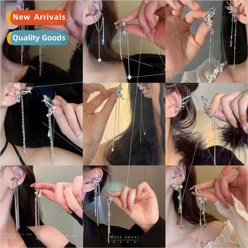 Diamond zirconia flower butterfly tassel without ear hole ea