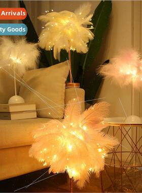 ins feather table lamp LED night light  layout bedroom decor
