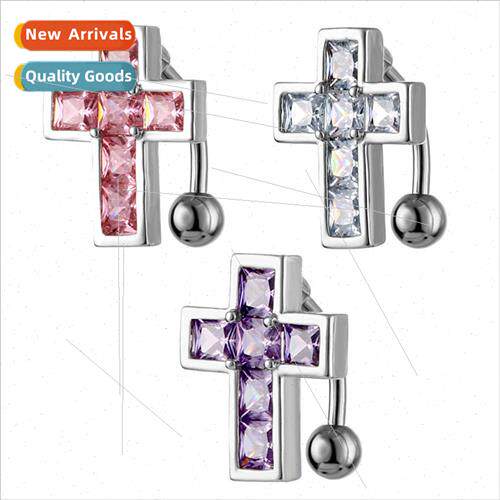 Europe Piercing Jewelry Zirconia Cross Upside Down Belly But