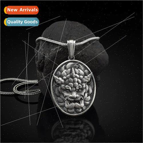 Vintage Chinese Foo Dog Pendant Men Necklace Amulet cky Pend