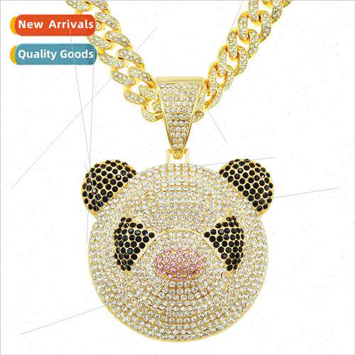 Cuban Chain Necklace Panda Pendant Diamonds Cool Hip-Hop Acc
