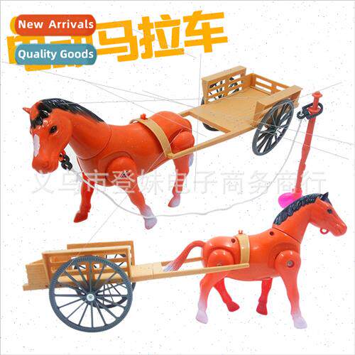 Electric horse-drawn cart pulling horse around stump electri