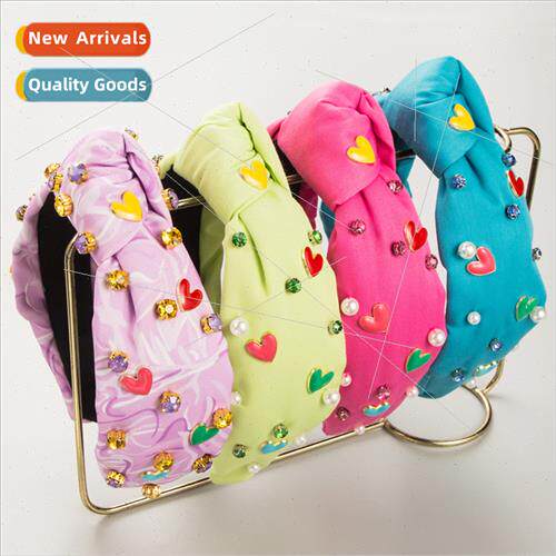 Europe new printed fabric hair bands high skull top diamond