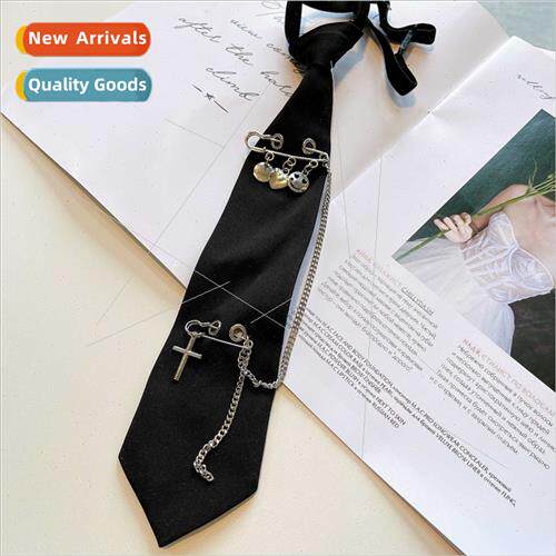 Korea tie college solid color knot-free cross smiley chain d