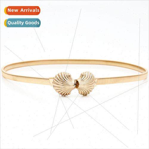 Women Metal Belt Elastic Spring Chain Shell Decoration Metal