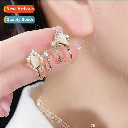 S925 silver needle Korea cat eye micro-diamond earrings deli