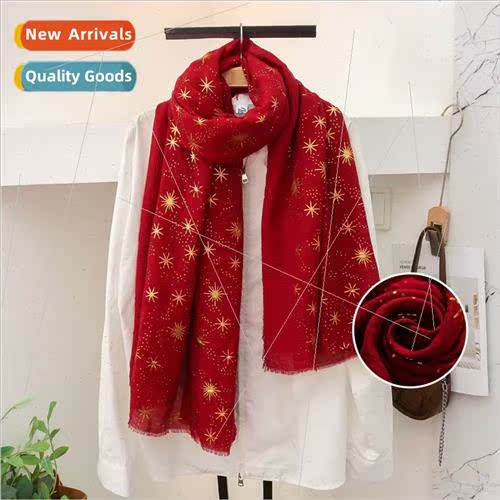 Soft hot gold stars printing human cotton scarf cotton linen