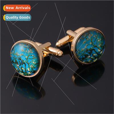 New Accessories Van Gogh Apricot Tree Time Gemstone Men Cuff