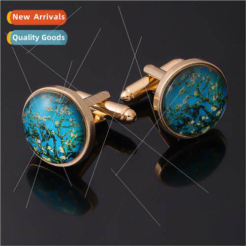New Accessories Van Gogh Apricot Tree Time Gemstone Men Cuff