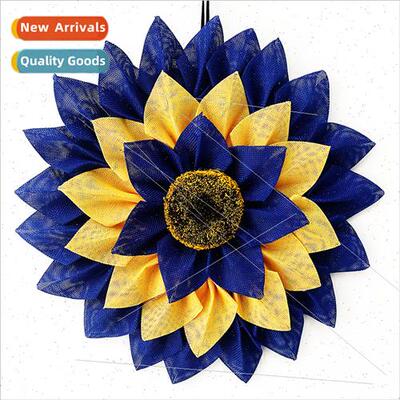 Ukrainian yellow blue sunflower wreath spring simulation pet