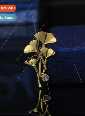 copper brooch female atmospheric ginkgo biloba drilling pins