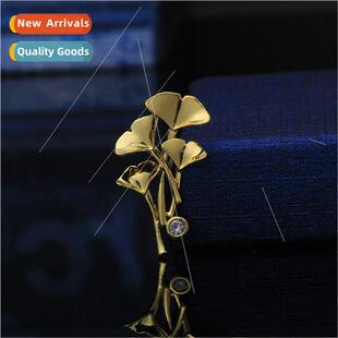 copper brooch female atmospheric ginkgo biloba drilling pins