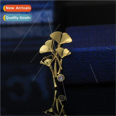 copper brooch female atmospheric ginkgo biloba drilling pins