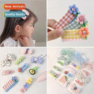 plaid bow simple Korean mesh girls children clips New hair