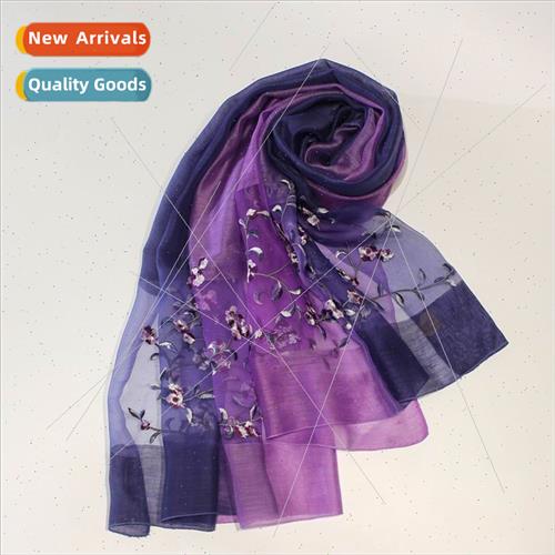 High-grade silk wool embroidered silk scarf women gradient c