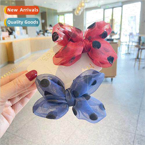 Children chiffon yarn polka dot bow hair clips students hair