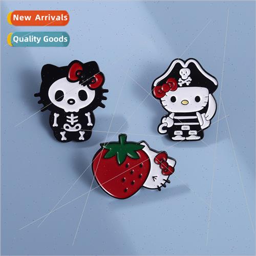 Cartoon wearing a bow cat modelling punk brooch trinkets per