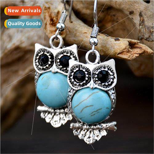ear jewelry Europe turquoise antique earrings owl earrings