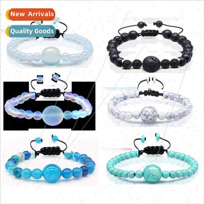 New sting 6mm Moonstone 14mm Volcanic Stone Bracelet Hand-Wo
