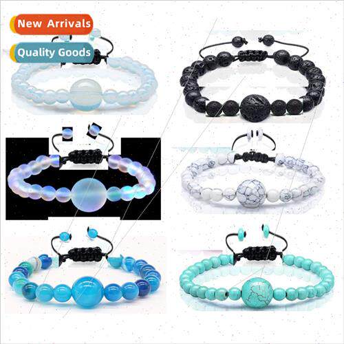 New sting 6mm Moonstone 14mm Volcanic Stone Bracelet Hand-Wo
