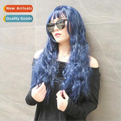 wig ladies fashion chemical fiber head covering  blue bangs