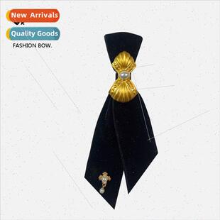 Europe Vintage Shirt Women Bass Velvet Black Tie No Tie Bow