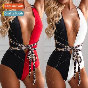 Belt One piece Womens Bikini Leopard Swimsu i2093 Patchwork