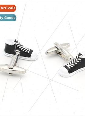 Black High Top Shoes Board Shoes Canvas Shoes Cufflinks Fun