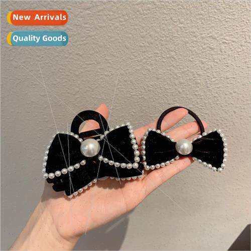 French Hepburn velvet scrunchie female new pearl disk hair s