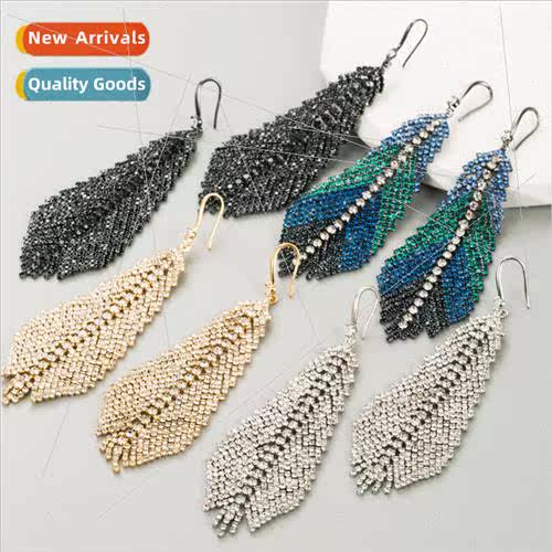 Europe fashion diamond leaf-shaped earrings claw chain long