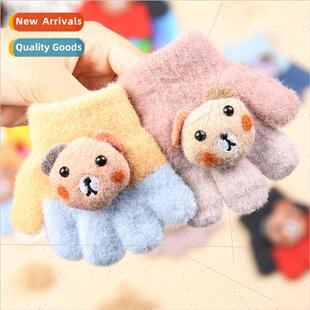 Handling children warm cold spl-finger knted gloves winter p