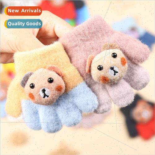 Handling children warm cold spl-finger knted gloves winter p