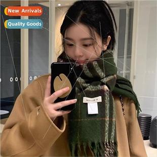 scarf female fall Korean thickened plaid winter warm green