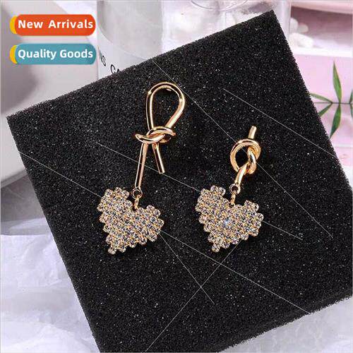 Korea 925 silver needle love asymmetric diamond earrings fem