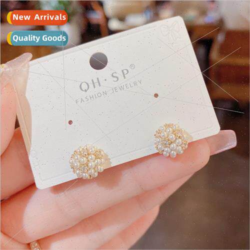 s925 silver needle exquise fashion compact rice pearl ball b