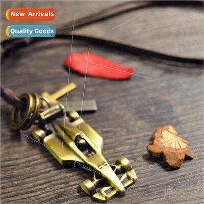 New Racing Metal Pendant Unisex Microfiber Leather Necklace