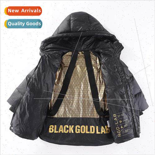 Black gold section childrens down cotton jacket 2023 winter