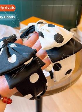 Black whe cream polka dot bow double layer color blocking co