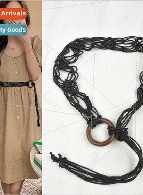 Women waist seal waxed rope braided belt retro skirt decorat