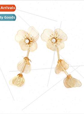 ZA fashion multi-layer splicing long metal flower earrings p
