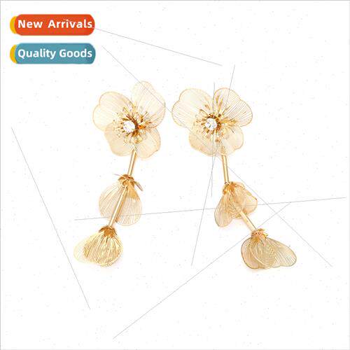 ZA fashion multi-layer splicing long metal flower earrings p