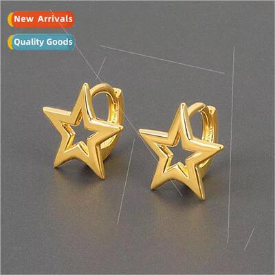 mple versatile pentagram earrings buckle female niche fashio
